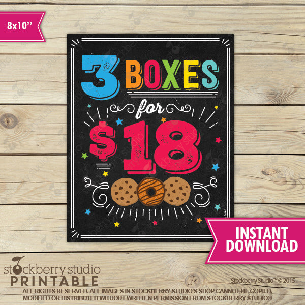 Cookie Booth Sales Poster 3 for 18 Price Sign