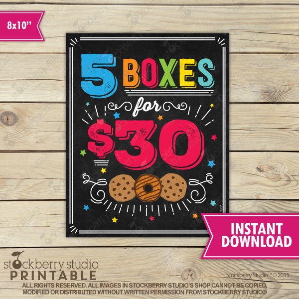 Cookie Booth Sales Poster 5 for 30 Price Sign