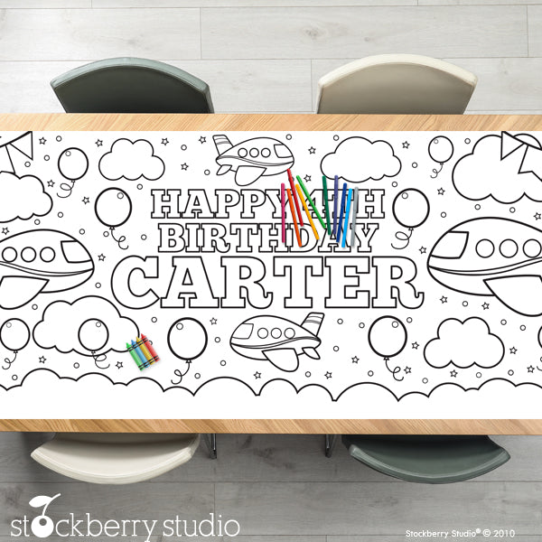 Airplane Coloring Tablecloth Birthday Decorations
