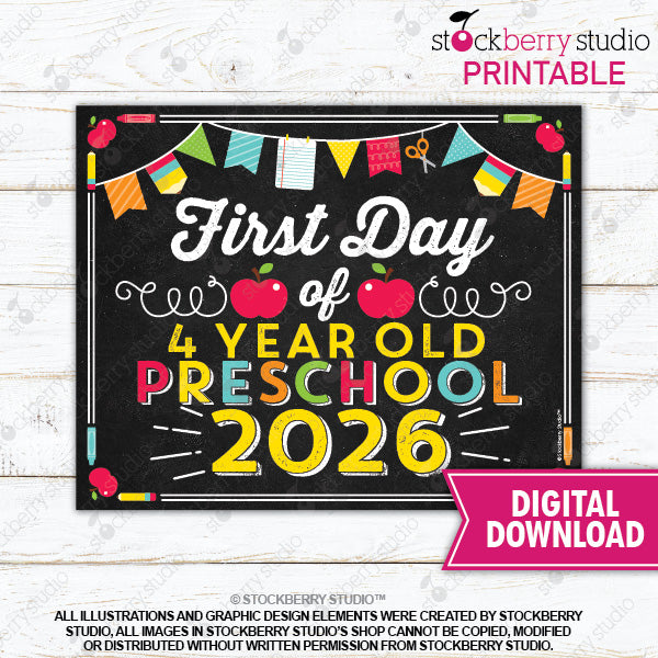 First Day of Preschool Sign (Primary Colors) - Any Grade