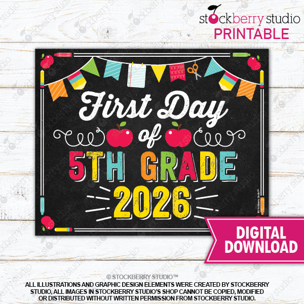 First Day of Preschool Sign (Primary Colors) - Any Grade