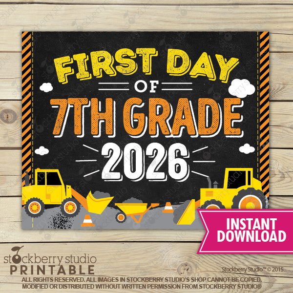 Construction First Day of Preschool Sign - Any Grade
