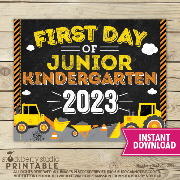 Construction First Day of Preschool Sign - Any Grade