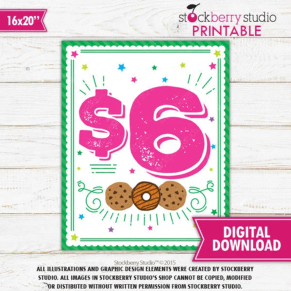 Printable 6 Dollars Cookie Booth Price Sign