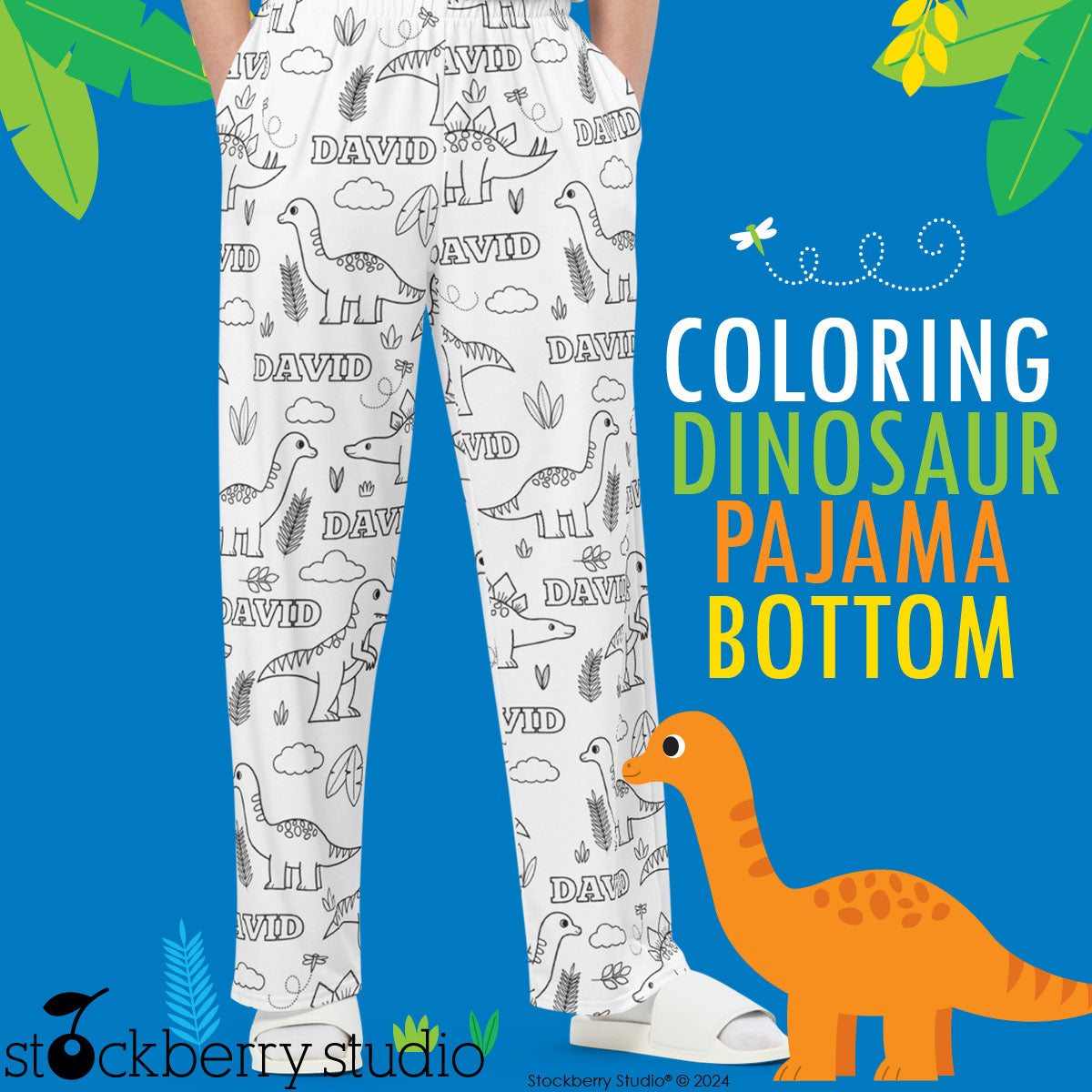 Dinosaurs Coloring Pajama Pants Activity Personalized with Name