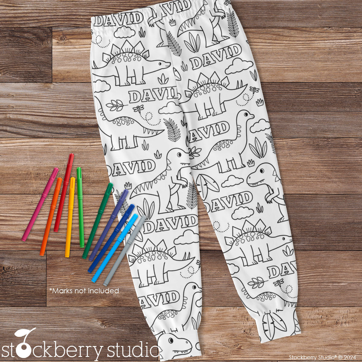 Dinosaurs Coloring Pajama Pants Activity Personalized with Name