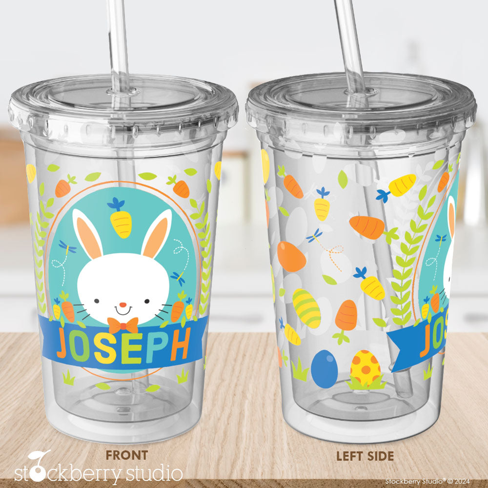 Personalized Kids Easter Bunny Cup with Straw - Custom Acrylic Tumbler for Easter Basket Stuffers, Party Favors, and Spring Gifts