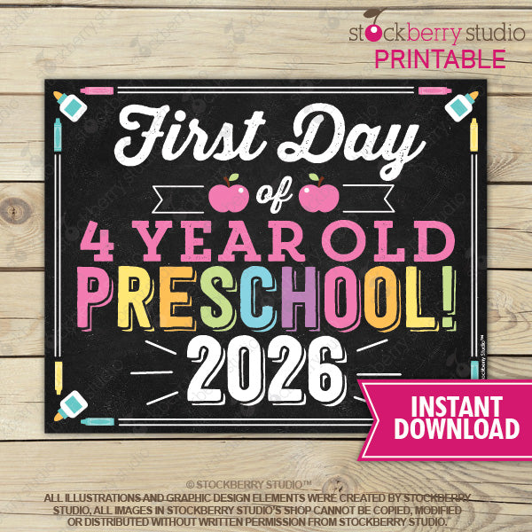 First Day of Preschool Sign (Pastel Colors) - Any Grade