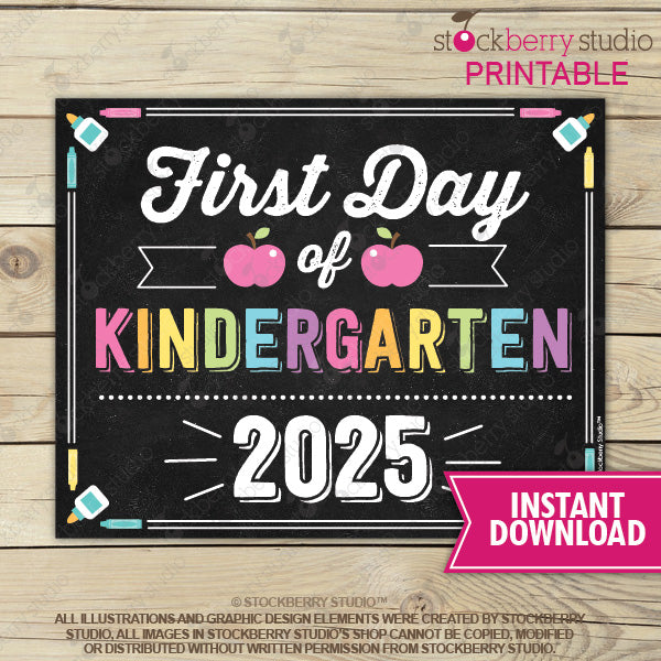 Girl First Day of Kindergarten Sign Printable Instant Download