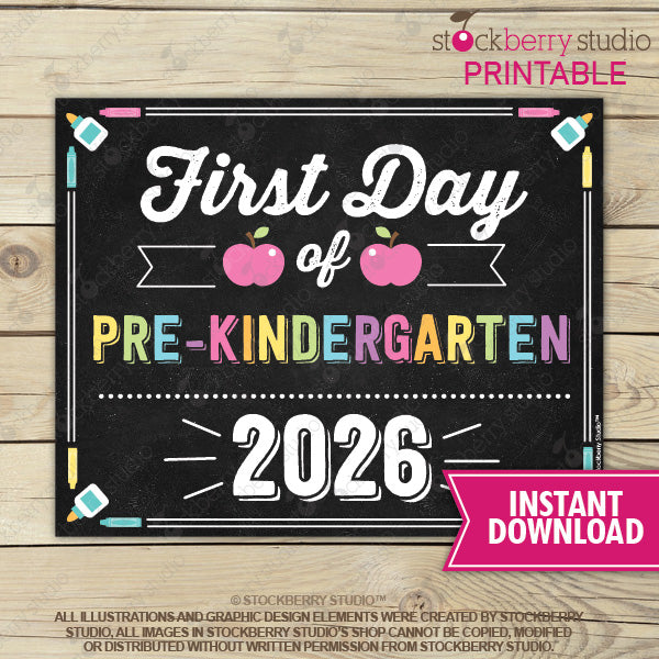 First Day of Preschool Sign (Pastel Colors) - Any Grade