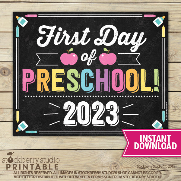 First Day of Preschool Sign (Pastel Colors) - Any Grade