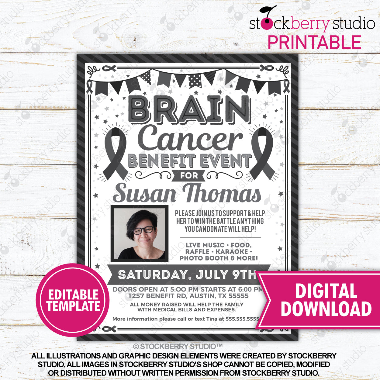 Brain Cancer Benefit Fundraiser Flyer
