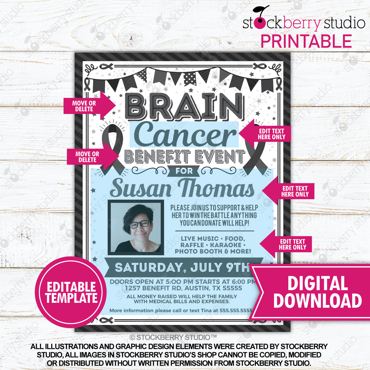 Brain Cancer Benefit Fundraiser Flyer