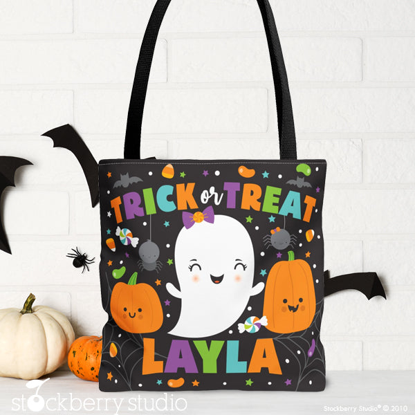 Pumpkin Halloween Tote Bag Personalized Kids Trick or Treat