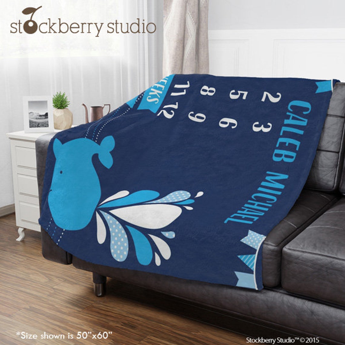Personalized Whale Blanket Milestone Baby Growth Tracker Gift for Boys & Girls