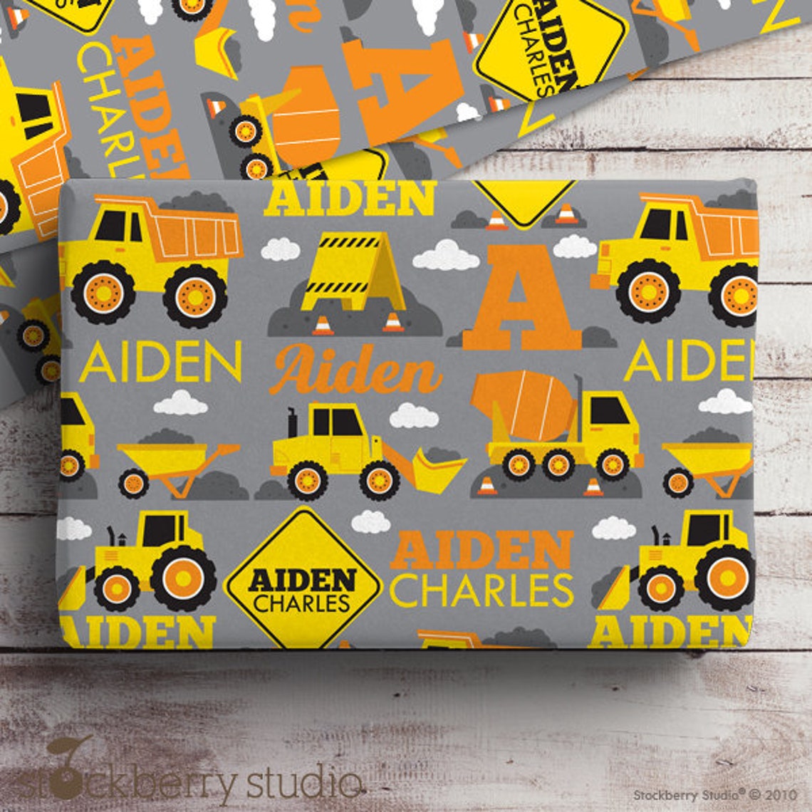 Construction Name Wrapping Paper Custom Gift Wrap Boy