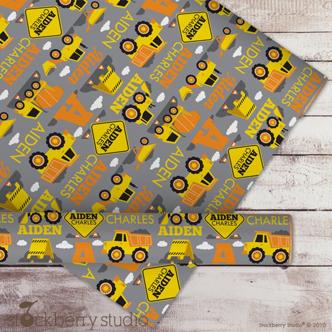 Construction Name Wrapping Paper Custom Gift Wrap Boy