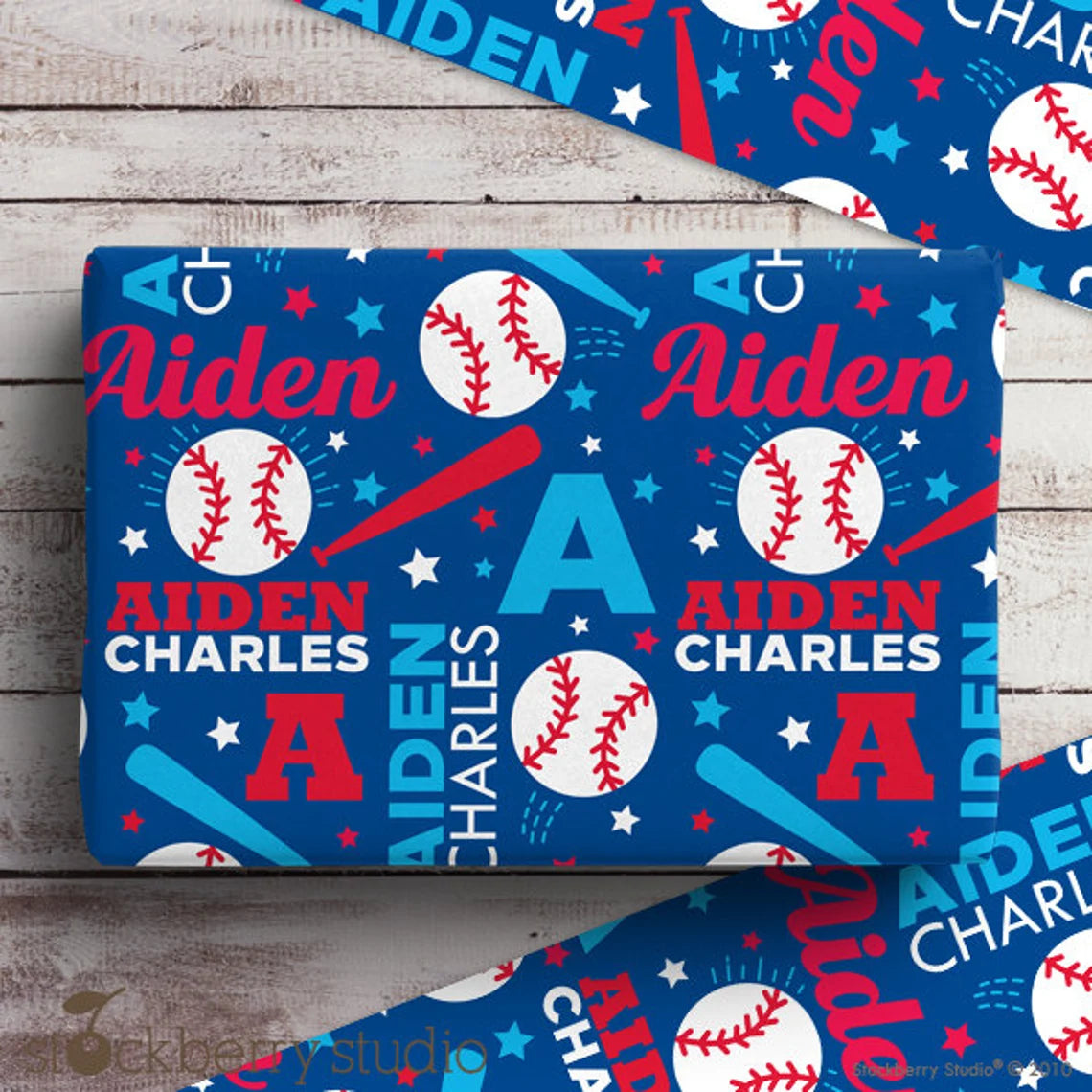 Baseball Gift Wrapping Paper Name Personalized