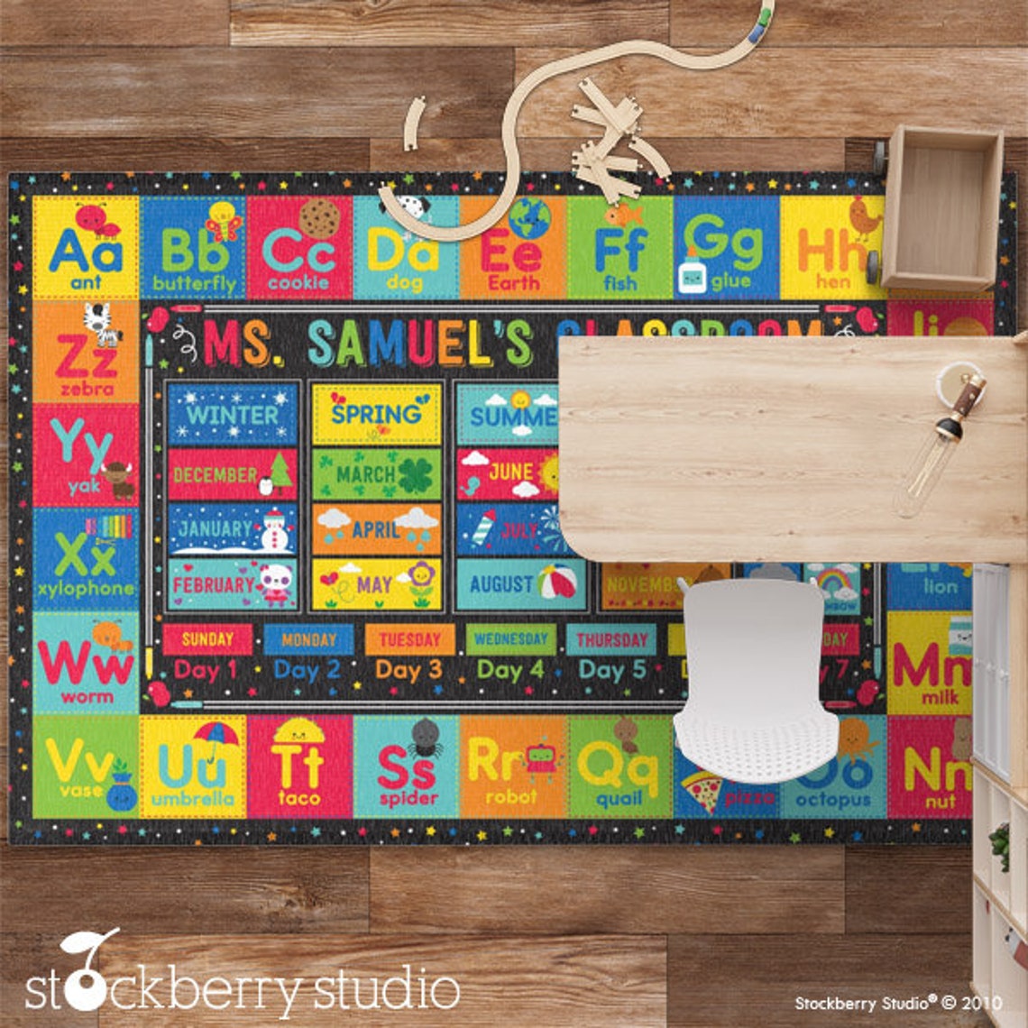 Alphabet Days of the Week Classroom Area Rug Kids Personalized