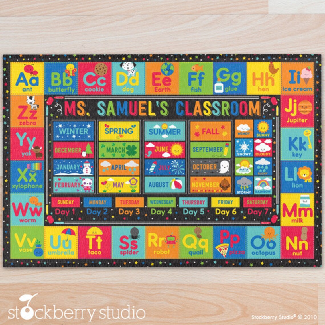 Alphabet Days of the Week Classroom Area Rug Kids Personalized