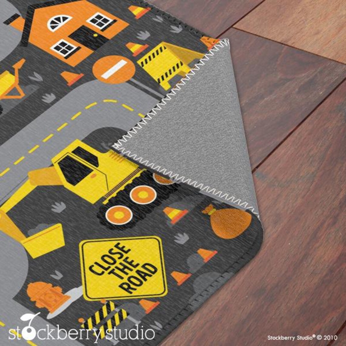 Construction Area Rug Kids Road Play Mat Boy Decor