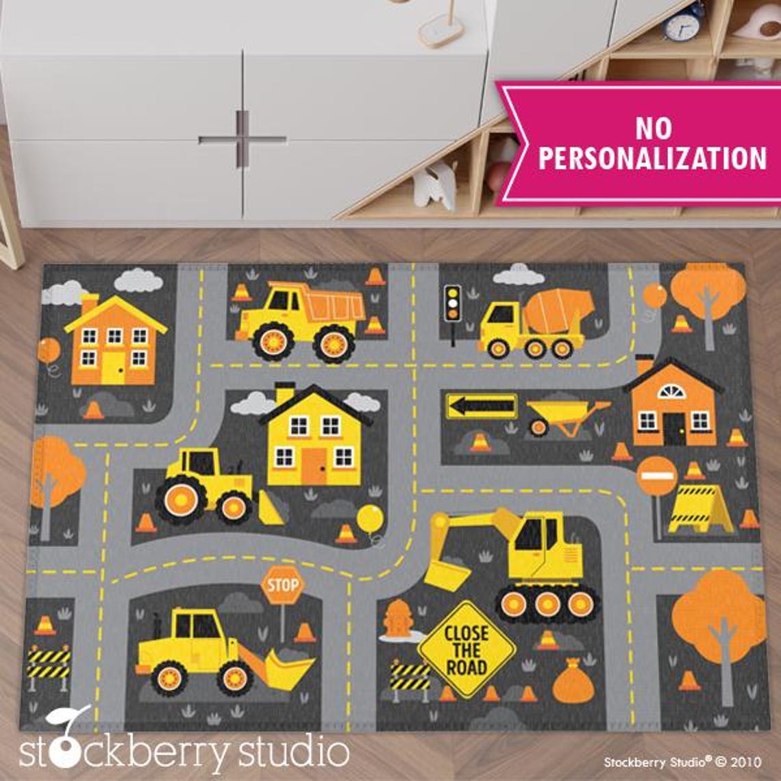 Construction Area Rug Kids Road Play Mat Boy Decor