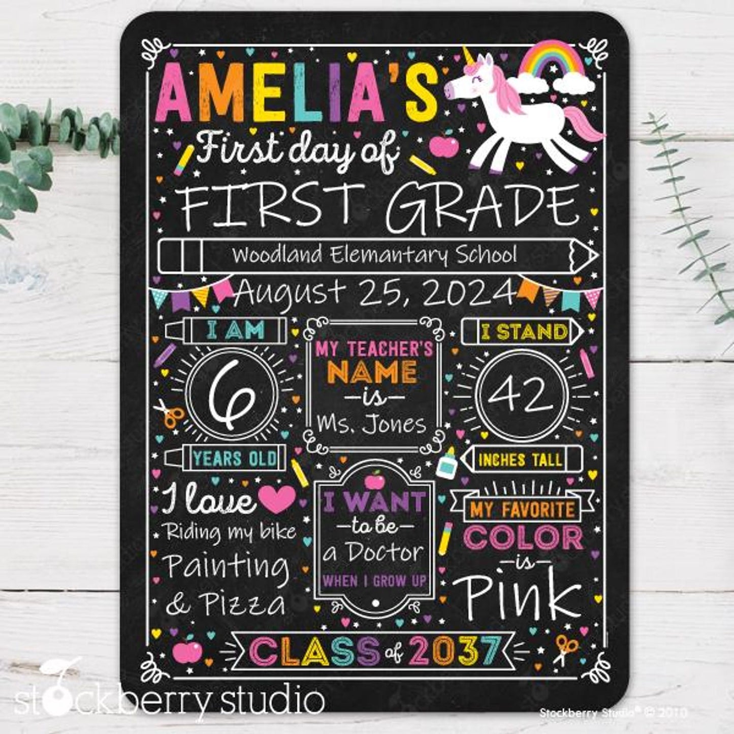 Personalized First & Last Day of School Dry Erase Sign – Reusable Back to School Chalkboard for Kindergarten