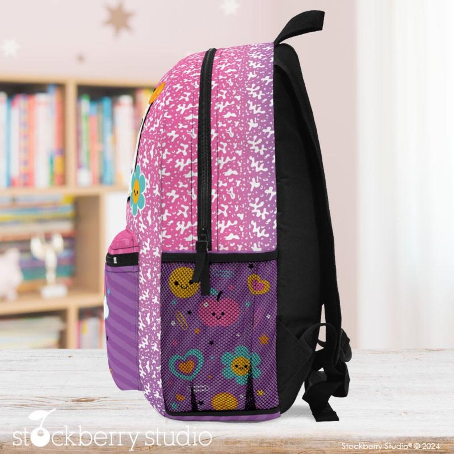 Personalized Composition Book Backpack – Custom Rainbow Retro Groovy School Bag for Girls