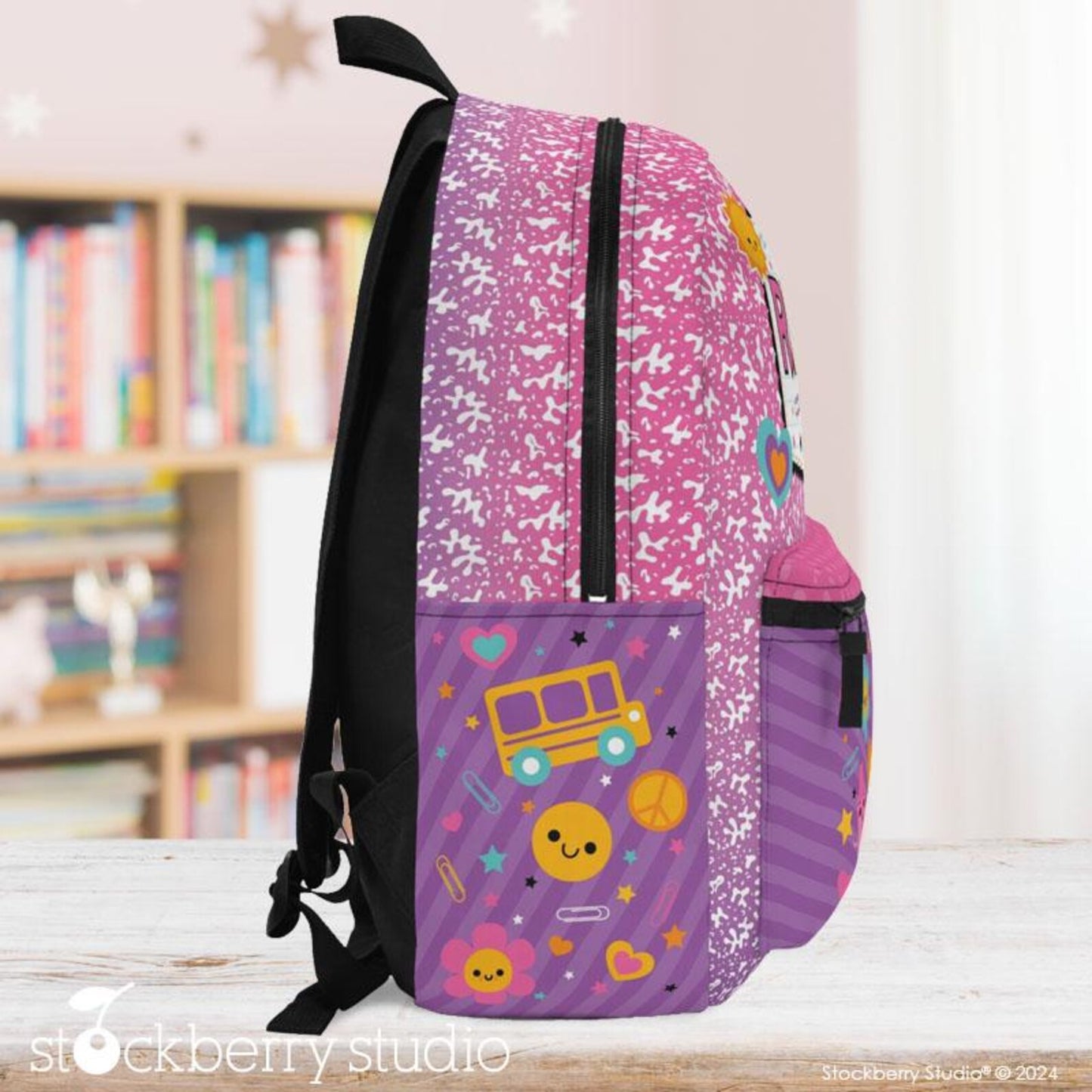 Personalized Composition Book Backpack – Custom Rainbow Retro Groovy School Bag for Girls