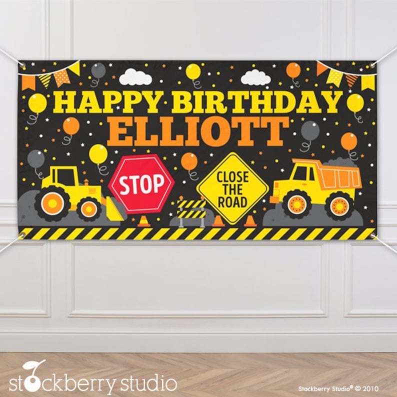 Construction Birthday Vinyl Banner Personalized