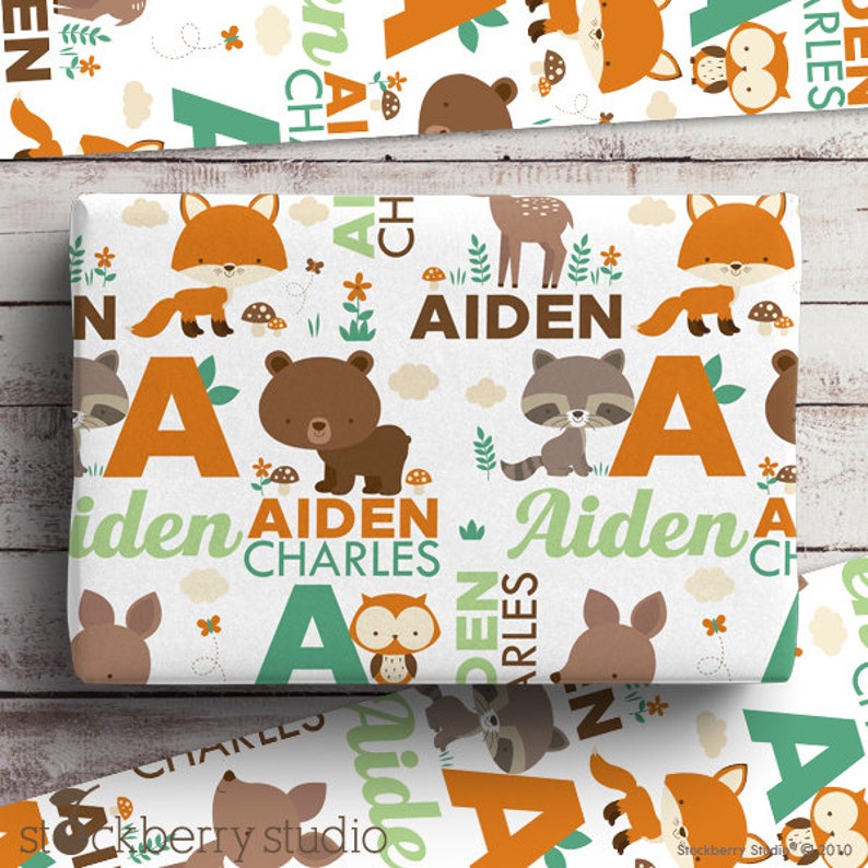 Woodland Wrapping Paper Personalized Baby Shower Gift