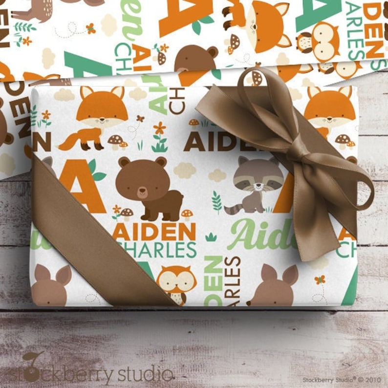 Woodland Wrapping Paper Personalized Baby Shower Gift