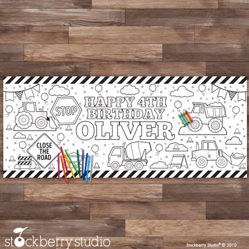 Construction Coloring Tablecloth Birthday Party Decorations
