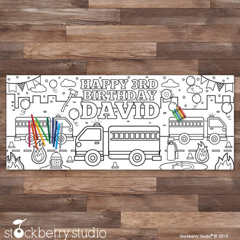 Fire Truck Coloring Tablecloth Birthday Party Decorations