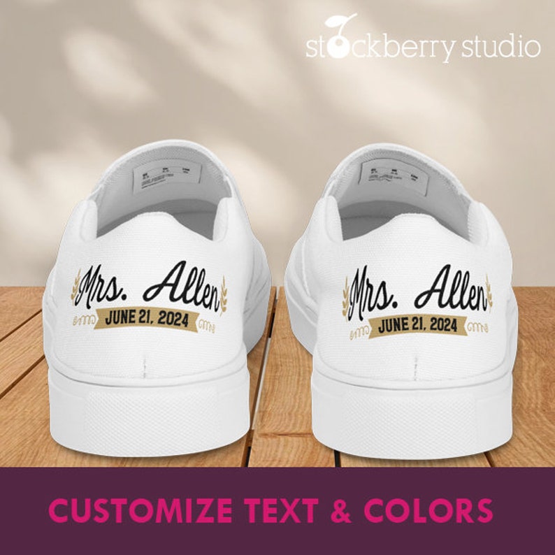 Bride Sneakers Personalized Husband Wife Wedding Matching Slip On Shoes