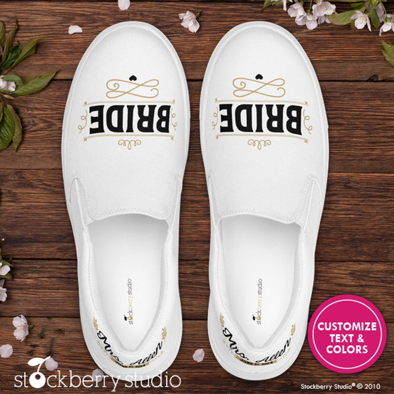 Bride Sneakers Personalized Husband Wife Wedding Matching Slip On Shoes