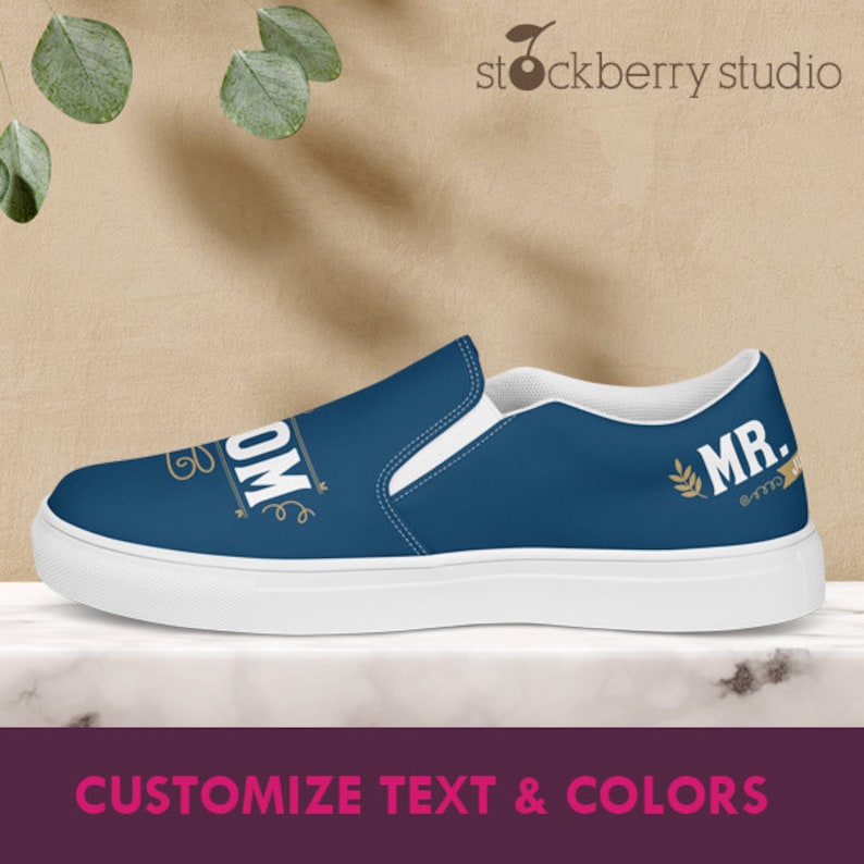 Bride Sneakers Personalized Husband Wife Wedding Matching Slip On Shoes
