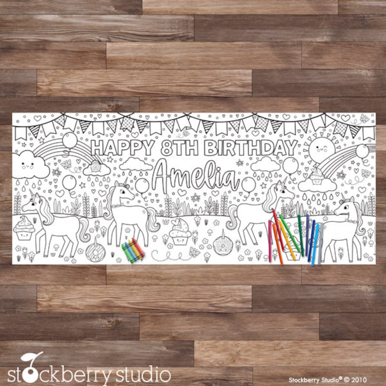 Unicorn Coloring Tablecloth Birthday Decoration Party Games