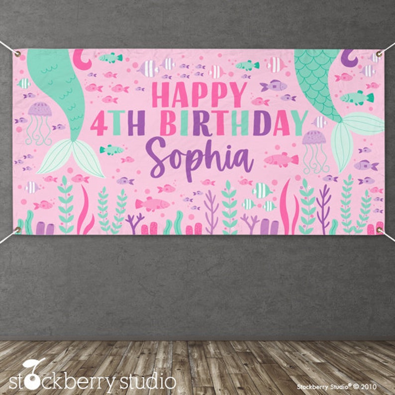 Mermaid Birthday Party Vinyl Banner Personalized