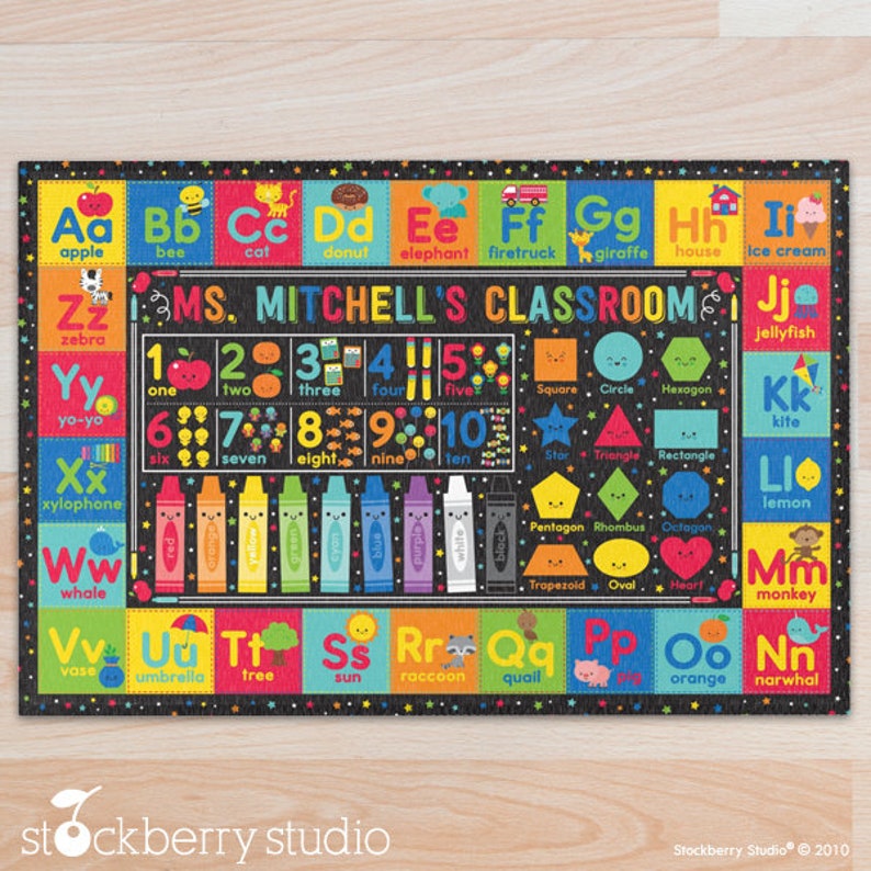 Colorful Kids Classroom Rug ABCs, Numbers, Shapes, and Fun Educational Design for Early Learning