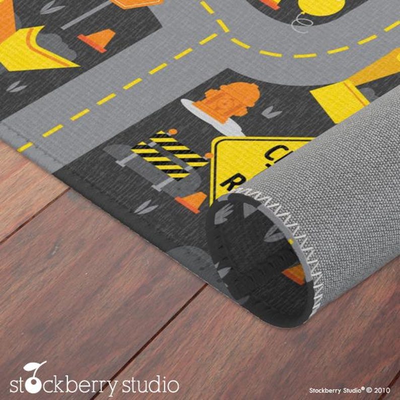 Construction Area Rug Kids Road Play Mat Boy Decor