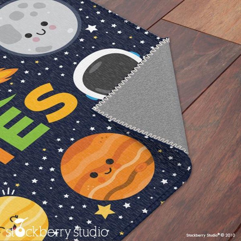 Space Area Rug Kids Room Planets Play Mat Boy Nursery Decor