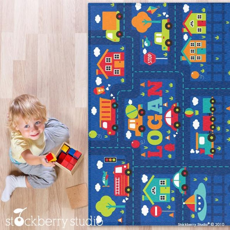 Transportation Area Rug Kids Road Track Play Mat Boy