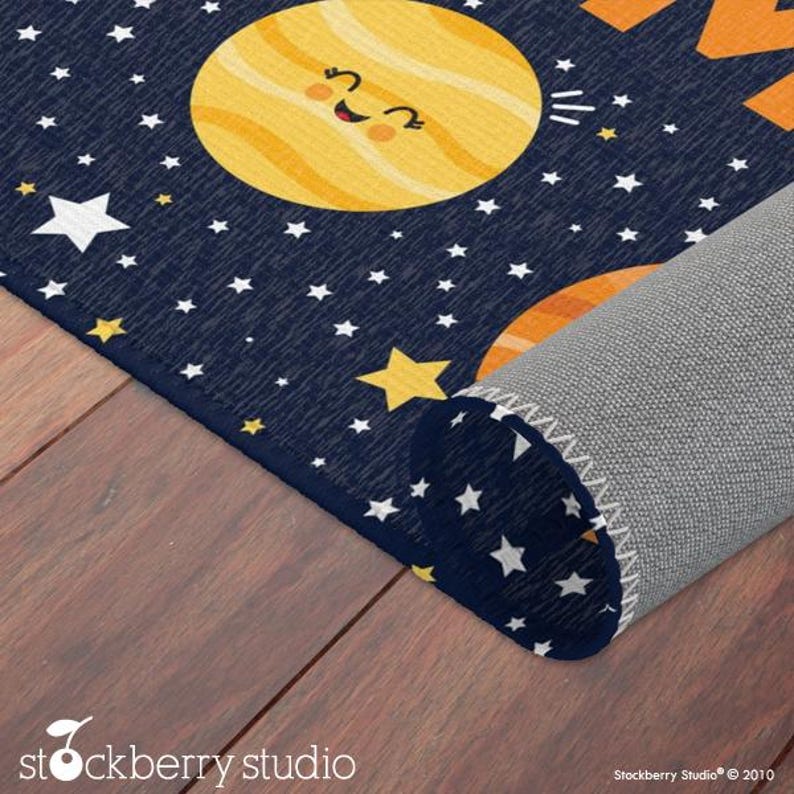 Space Area Rug Kids Room Planets Play Mat Boy Nursery Decor