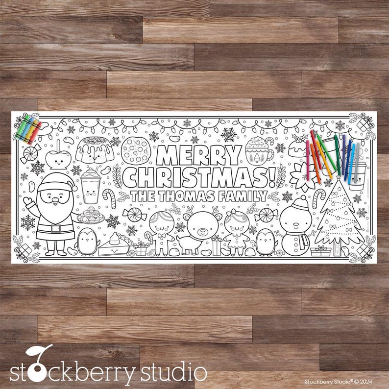 Christmas Coloring Tablecloth Giant Christmas Birthday Decoration Kids Reindeer School Party Games Activity Poster Winter Table Runner