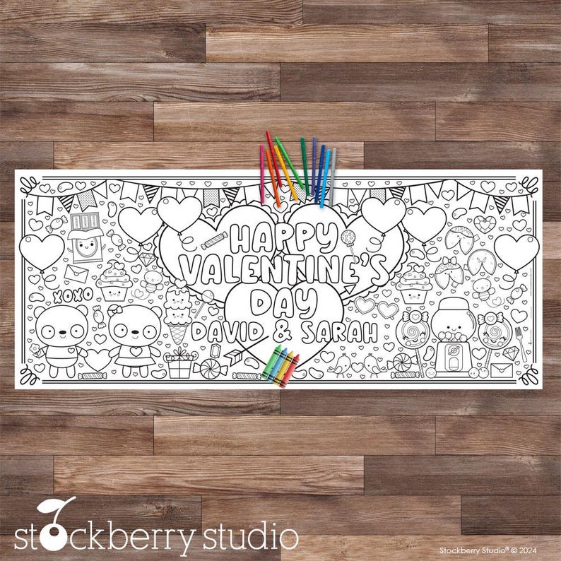 Valentine's Day Coloring Tablecloth Giant Decoration Kids