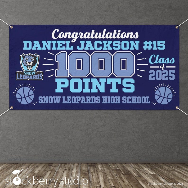Basketball 1,000 Points Vinyl Banner Personalized