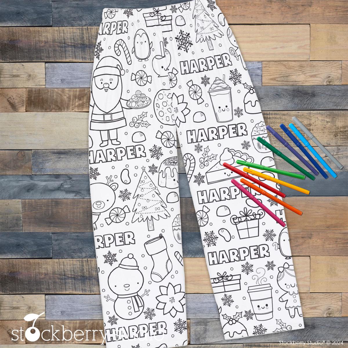 Christmas Pajamas Bottom Coloring Activity Personalized