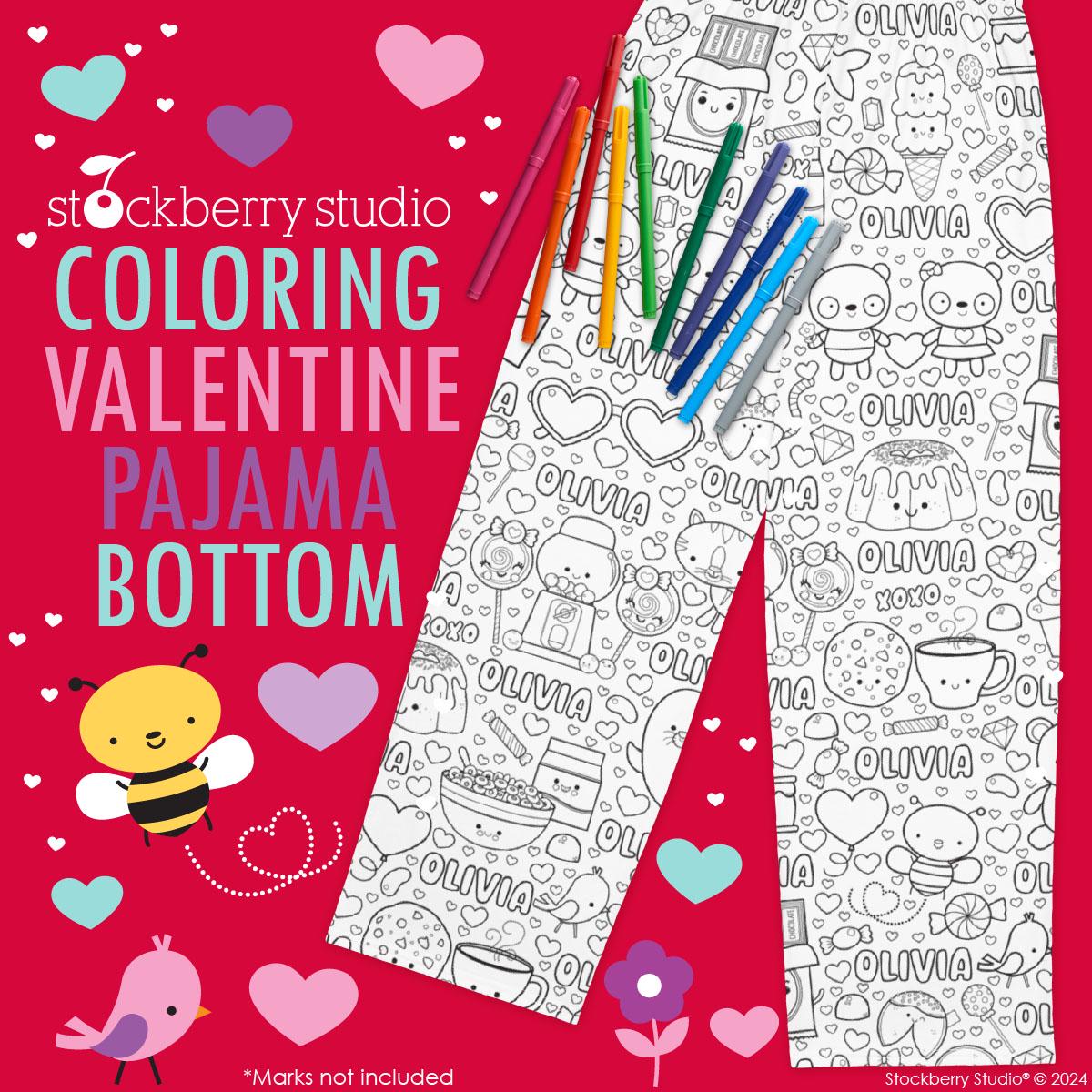 Valentine's Day Coloring Pajama Bottom Personalized with Name