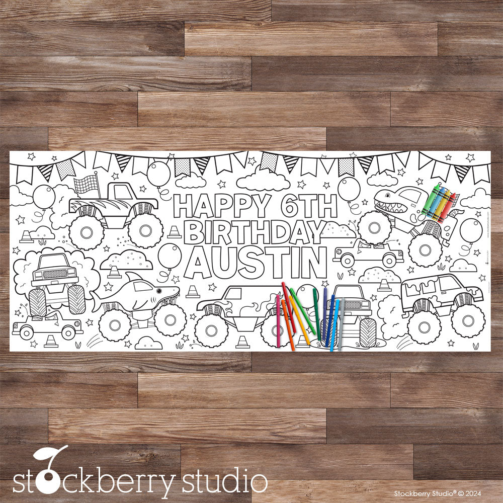 Monster Truck Birthday Party Coloring Tablecloth Decorations
